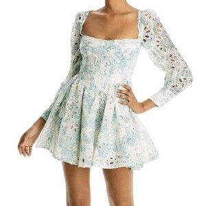 Bardot Lila Eyelet Corset Flounce Mini Dress Coquette Long Sleeve XXL US 12 NWT